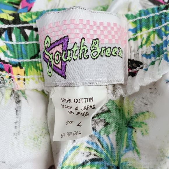 Large Vintage South Breeze 80s Tropical Cotton Shorts Palm Tree Fish Print Beach - Picture 6 of 8
